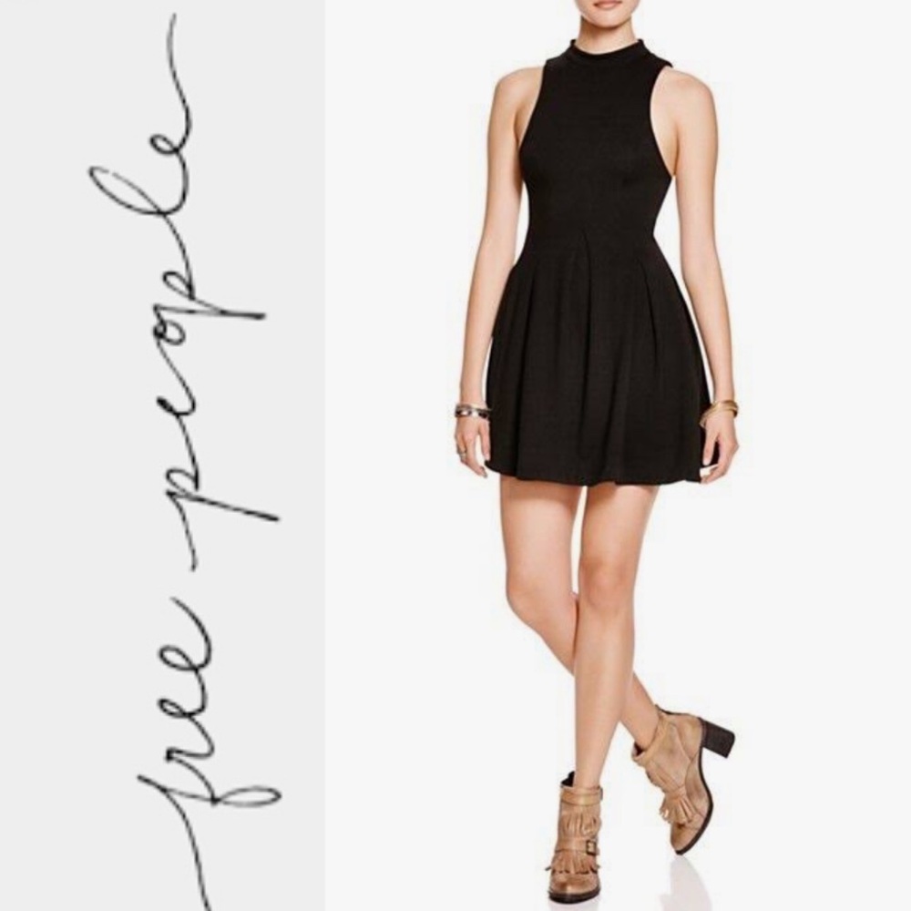 Free People Cha Cha Ponte Layla Skater Mini Dress in Black Sz Small